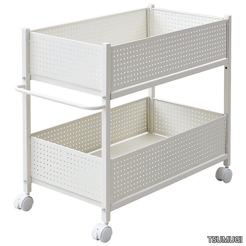 【送料無料】押入れ(クローゼット)収納 ラック 幅38&times;奥行75&times;高さ64.5cm 取っ手 ストッパー付きキャスター 上段下段かご 横板が取り外せる 組立品 ホワイト/ホワイト OPR-7538(WH/WH)｜つむぎハウス 9,468円