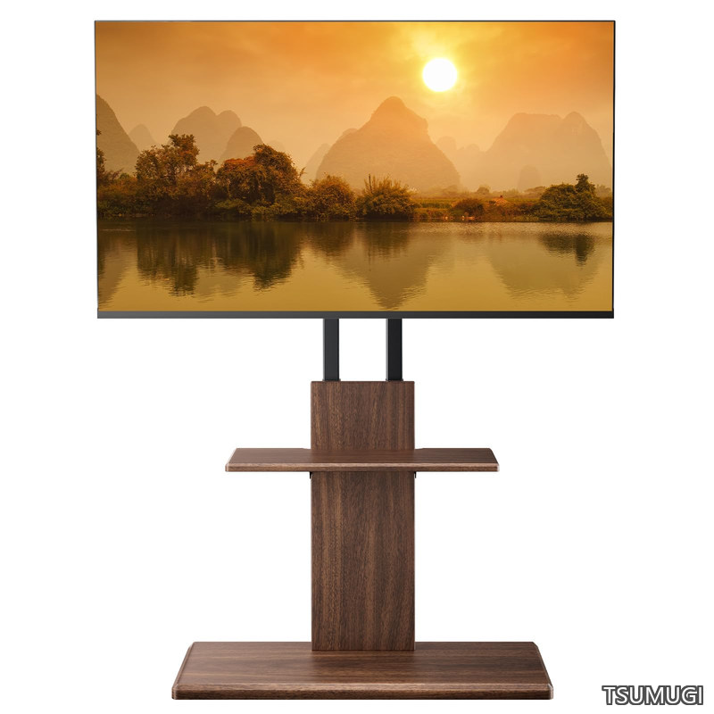 【送料無料】テレビスタンド 壁寄せ ハイタイプ tvスタンド tv stand テレビ台 壁掛け 32~70インチ対応 VESA/横100-600mm/縦100-400mm 耐荷重45kg 12段目高さ調節 左右20度首振り 木目調ブラウン PGFS10｜つむぎハウス