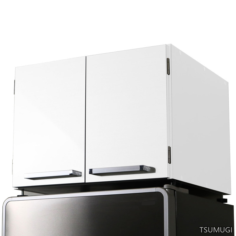 【送料無料】冷蔵庫上ストッカー アジャスター付き ホワイト 幅57cm 奥行55cm 高さ42.5cm～44.5cm｜つむぎハウス