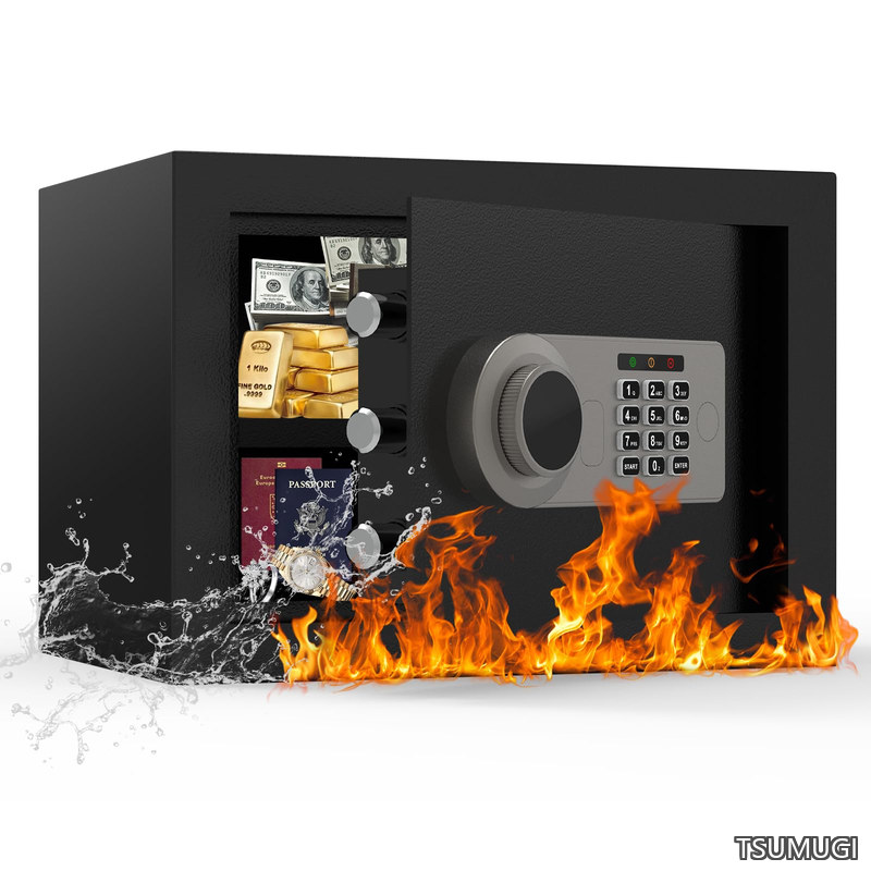 【送料無料】小型 [ 耐火 耐水-22.6L] Diyife 電子式 金庫 家庭用 店舗用 保管庫 業務用 パスワード/キー ロック解除 警報アラーム 緊急キー付き 床・壁に固定可能 現金/宝石/貴重品ボックス 日本語取扱説明書｜つむぎハウス