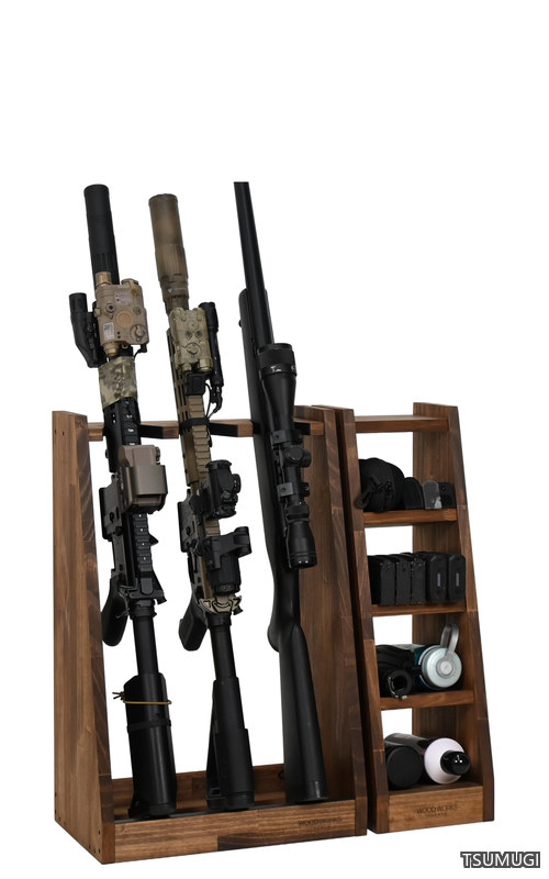 【貨物輸送無料】WORKS 日本製 ライフル銃照明ランプ 3丁掛 + マガジンラック仕掛ける (赤銅色)R3B+