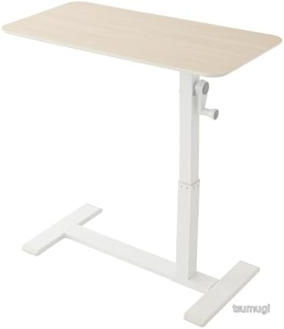 【送料無料】手動昇降テーブル 幅80cm 奥行40cm 高さ52～80cm 無段階調整 コの字脚 キャスター付き 10kg耐荷重 木目調ナチュラル 在宅ワーク 快適昇降 組み立て簡単｜つむぎハウス