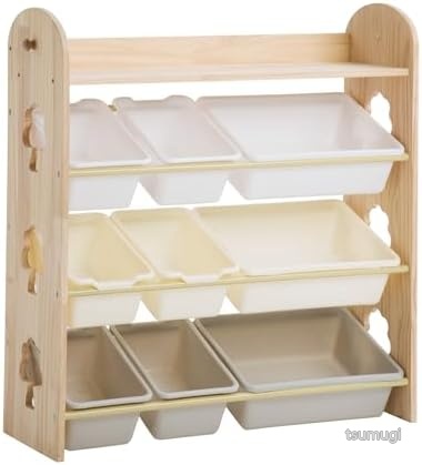 【送料無料】天然木 おもちゃ収納 ラック 天板付き 大容量 幅88&times;奥行29&times;高さ89cm 組立簡単 キッズ 子供部屋 リビング 整理整頓 出産祝い 新生活 プレゼント｜つむぎハウス