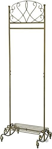 【送料無料】ゴールド ハンガーラック アンティーク調 コートハンガー 幅51cm 高さ170.5cm 棚付き 玄関 リビング おしゃれ エレガント 収納 スチール 組立式 耐荷重10kg｜つむぎハウス