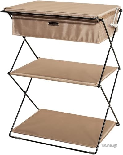 【送料無料】折りたたみラック サイドテーブル 収納ラック W47 D39 H62.5cm スチール 組立式 ベージュ リビング 玄関 省スペース|つむぎハウス