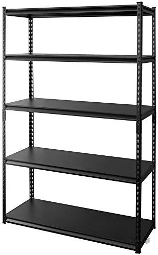 【送料無料】スチールラック メタルラック 幅120cm 5段 耐荷重70kg ブラック 大容量収納棚 組み立て式 パーティクルボード メラミン加工 業務用｜つむぎハウス