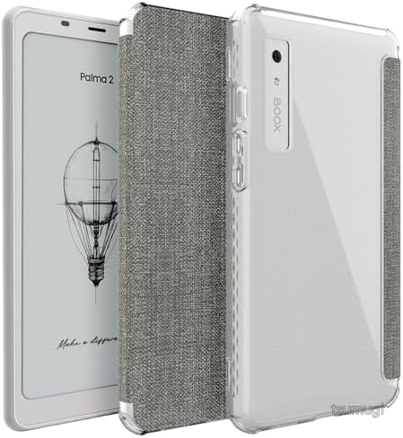 【送料無料】Onyx Boox Palma 2 ケース 専用設計 強化オートスリープ ウェイク機能 耐衝撃 スリム 透明TPU背面 テクスチャードレザーカバー クリアグレー｜つむぎハウス