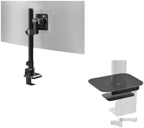【送料無料】【大型モニターアーム】57インチ対応 耐荷重2~27kg VESA規格 ロングポール 高さ調整可能 スチール製 ブラック 補強プレートセット デスク保護 クランプ/グロメット式 滑り止めシート付き｜つむぎハウス