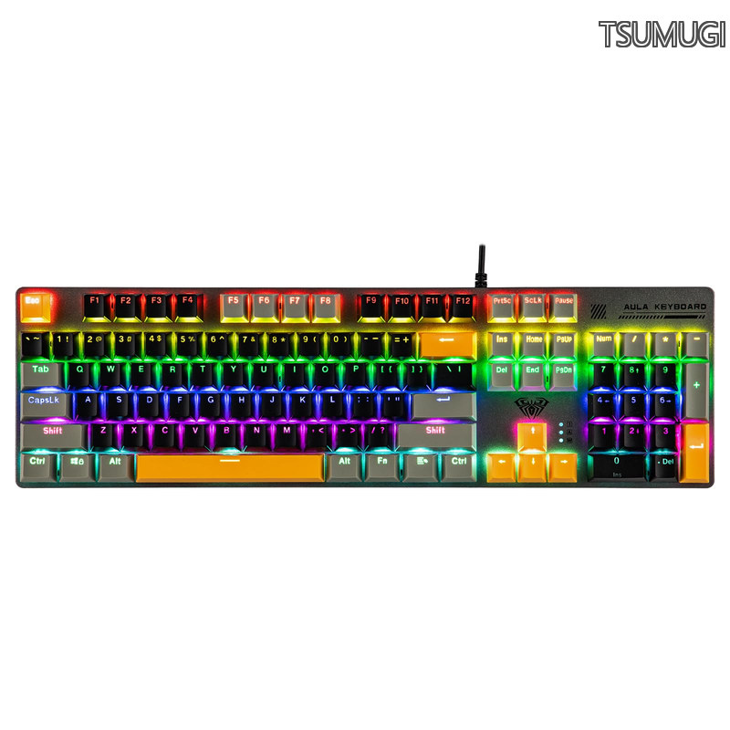 【送料無料】Aula S500 有線ゲーミングキーボード 100%フルサイズ メカニカルキーボード テンキー付き 104キー NKRO 透光キーキャップ RGBバックライト付き PC & eスポーツ向け 人間工学設計(Black&Grey Blue Switch)｜つむぎハウス
