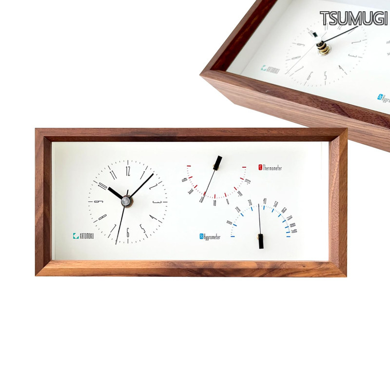 【貨物輸送無料】Thermo Clock ウォール中毒者 粁-152WA 木製 時辰儀 温湿度計 掛け置き兼用 25.5×12.1×4.6糎