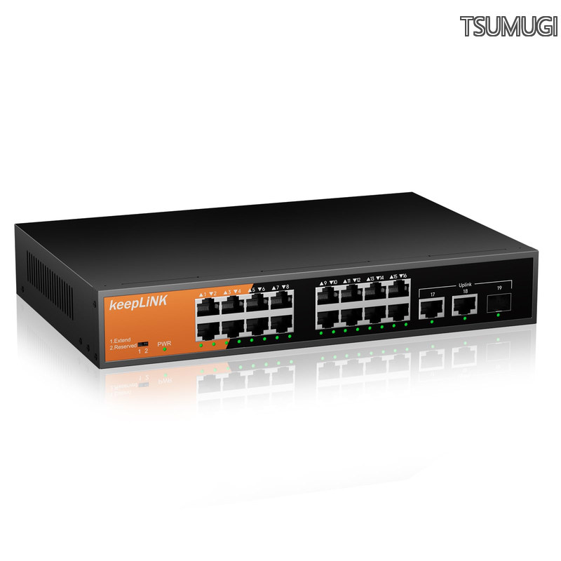 【貨物輸送無料】16ポートアンマネージ スイッチングこしき 100Mbps (PoE+ x16 240W) 静音気違い受け答え