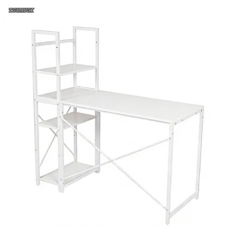 【送料無料】パソコンデスク 左右入替可 収納 両用デスク ナチュラル×ホワイト ハイタイプ 115×50×120 WF192557CAA|つむぎハウス