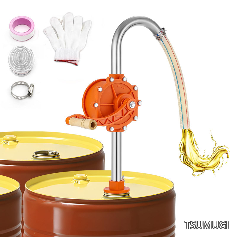 【送料無料】ドラム缶用オイルポンプ 304ステンレス製 抽出速度49L/min 手動式 超軽量 ハンドロータリーポンプ 水 アルコール軽油 灯油 重油|つむぎハウス