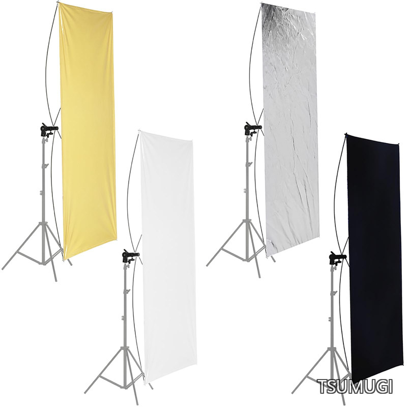 【送料無料】35"x70"/ 90x180cm 写真スタジオフラットパネル ライトリフレクター 金/銀&黒/白 360度回転ブラケットとキャリングバッグ付き|つむぎハウス
