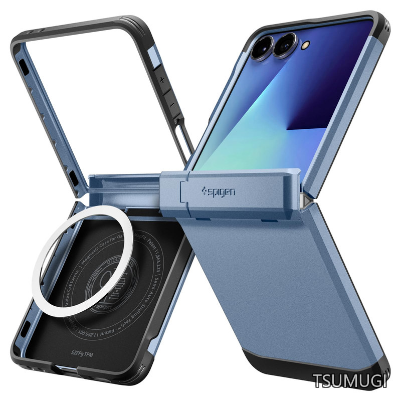 【送料無料】【創業18年の技術力】Galaxy Z Flip7 ケース ヒンジ保護 耐衝撃 MagFit対応 指紋防止 レンズ保護 タフアーマー・プロ・マグフィット ACS09562 (シエラブルー)｜つむぎハウス