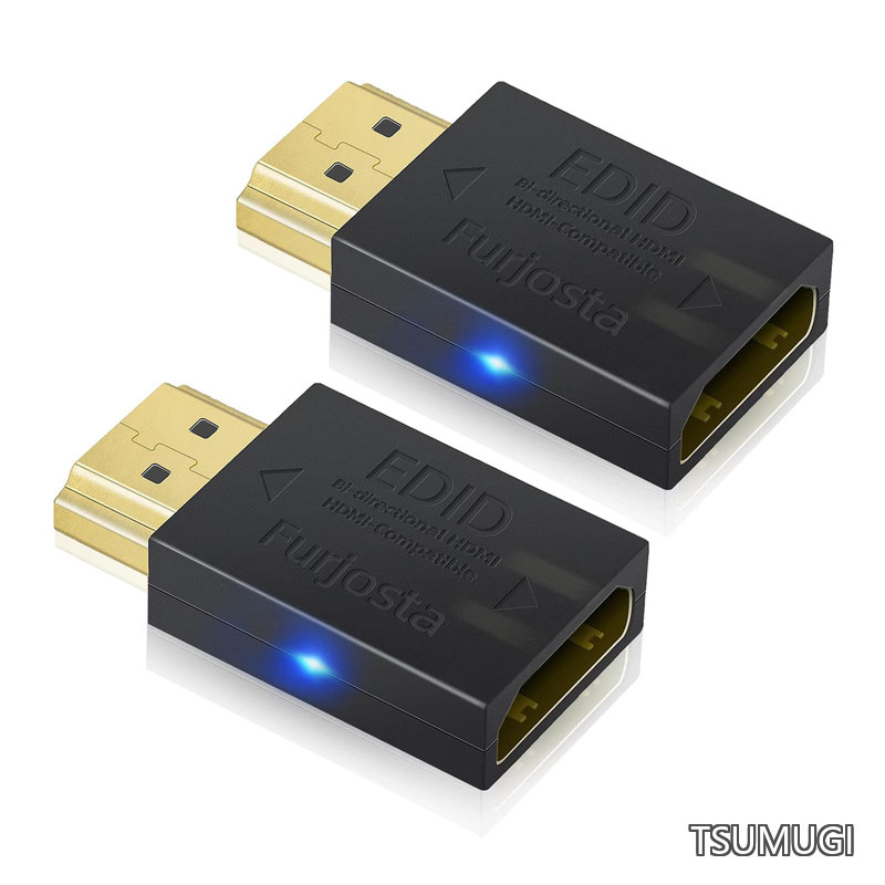 【送料無料】HDMI EDID エミュレーター パススルーアダプター カプラーHDMIダミープラグ コンピューターモニタープロジェクタービデオスプリッタースイッチ KVMエクステンダー AVレシーバー 3840x2160@60Hz 2P|つむぎハウス