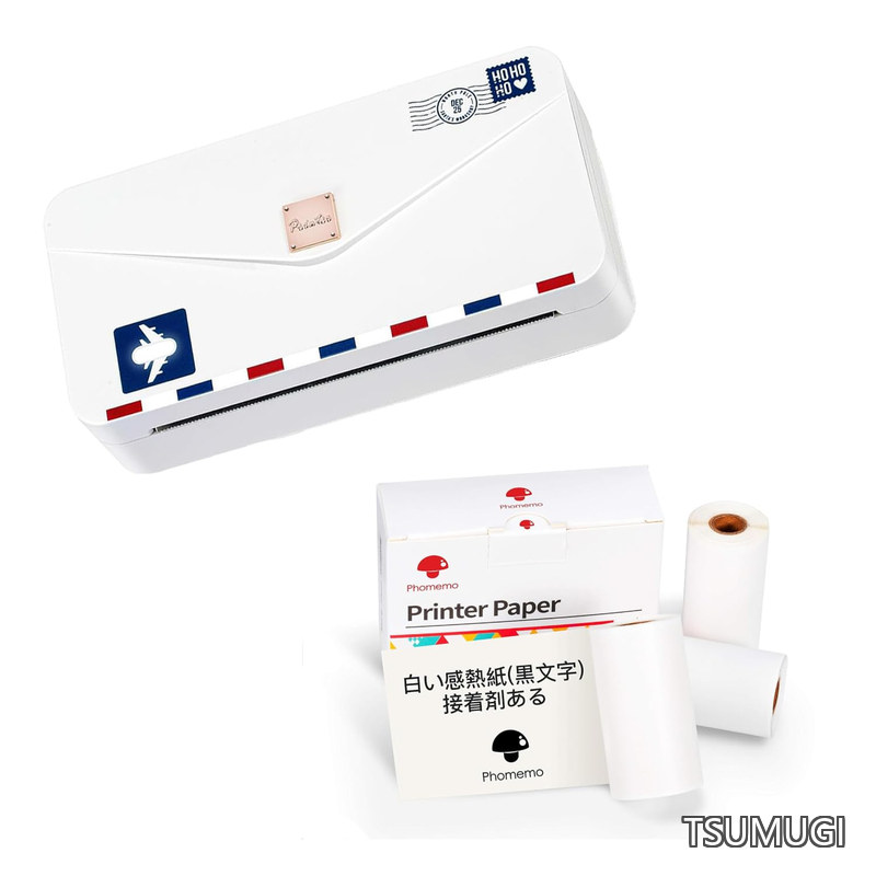 【送料無料】M04AS サーマルプリンター & 53mm 純正感熱ロール紙 3 巻セット 300dpi インクレス ポータブルプリンター ラベル・写真・手帳印刷 家庭学習・ギフト最適｜つむぎハウス