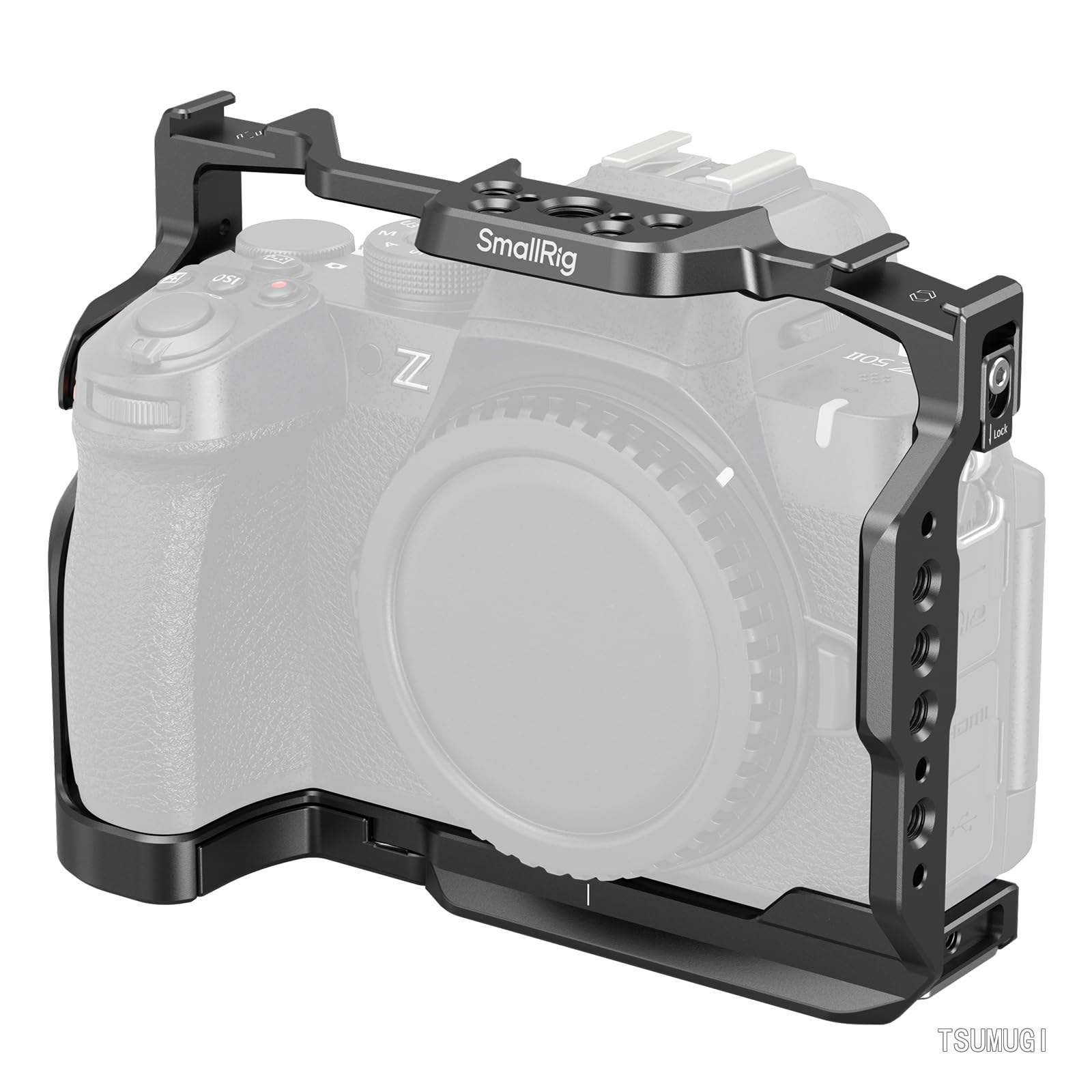【送料無料】Nikon対応 Z50 II用 拡張ケージ ビデオカメラ用 デュアルコールドシューマウント 1/4''-20 ネジ穴 NATO レール QD ポート Arca-Swiss 用クイックリリースプレートを備えたアルミニウム合金カメラケージ 4980｜つむぎハウス