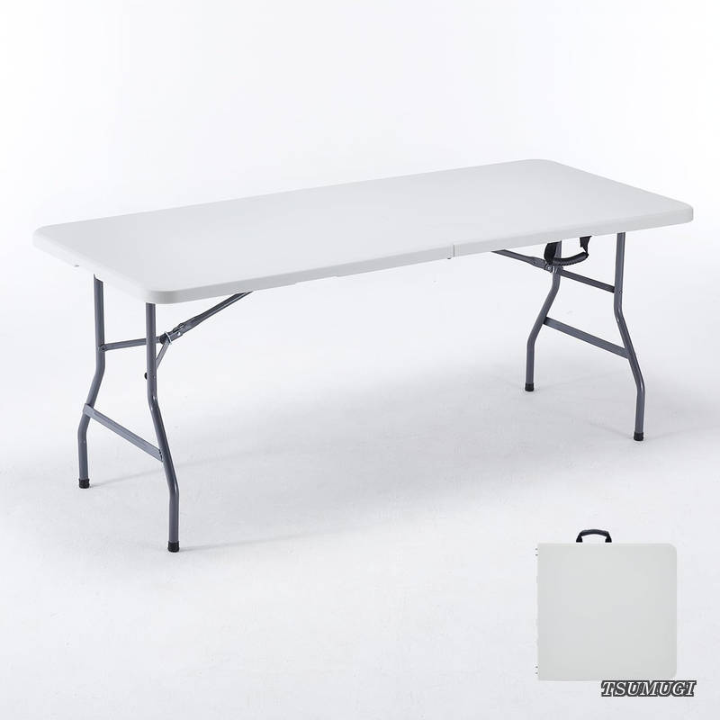 【送料無料】アウトドア テーブル 折りたたみ 180x74x75cm 作業テーブル 大きめ 机 組立不要 ダイニングテーブル 持ち運び 食卓 リビング 室内/屋外 イベント ホワイト｜つむぎハウス