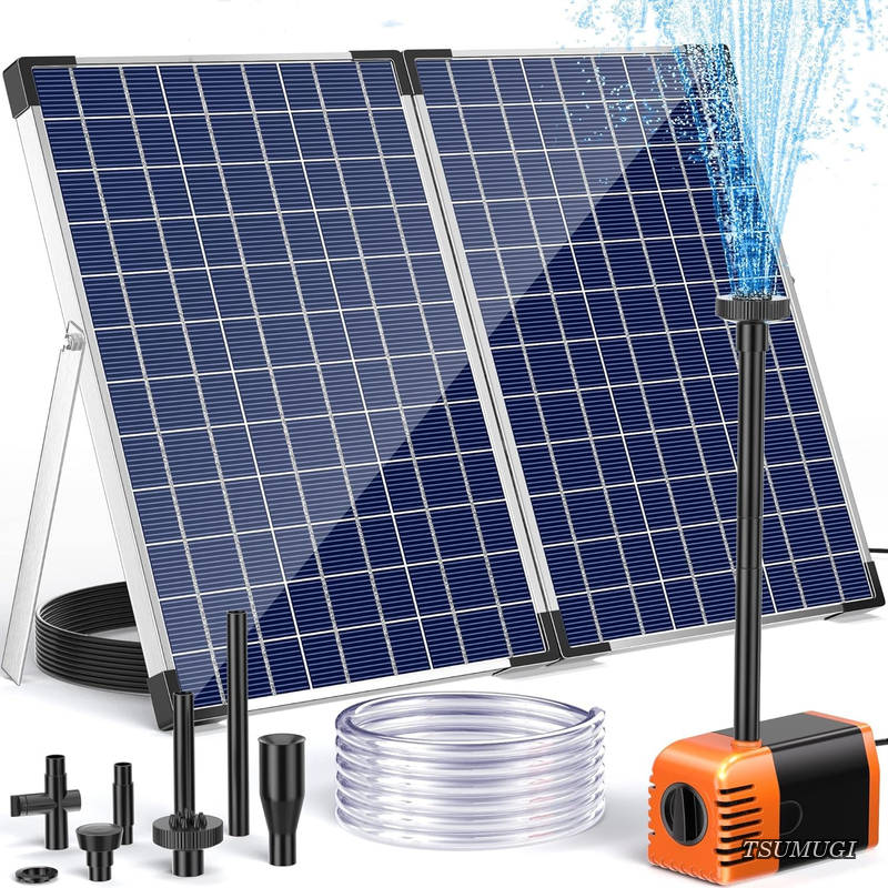 【送料無料】ソーラーポンプ 35W 強力480GPH 水量調整可能 太陽光直接駆動 噴水ポンプ 4ノズル付き スタンド&長ケーブル 池 ビオトープ バードバス ガーデン用 水循環ポンプ｜つむぎハウス