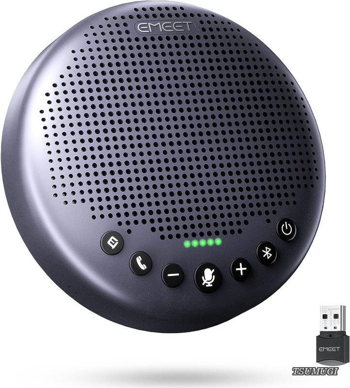 【送料無料】Luna Plusスピーカーフォン 会議用 2023年アップグレード版 マイクスピーカー 8つのマイク 360?全方向集音 ノイズキャンセリング 10人まで対応 web会議マイク USB2.0/Bluetooth 5.3/Dongle適用 連結機能 双方向通話 集音マイク オンライン会議|つむぎハウス