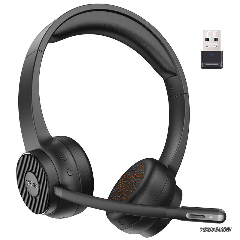 【送料無料】業務用 ワイヤレスヘッドセット Bluetooth ヘッドセット USBドングル付属 通話ノイズリダクション 単一指向性 マイク搭載 オフィス用ヘッドセット 150g超軽量 最大45時間使用 ハンズフリー 通話 web会議用 コールセンター パソコン用オンイヤ|つむぎハウス