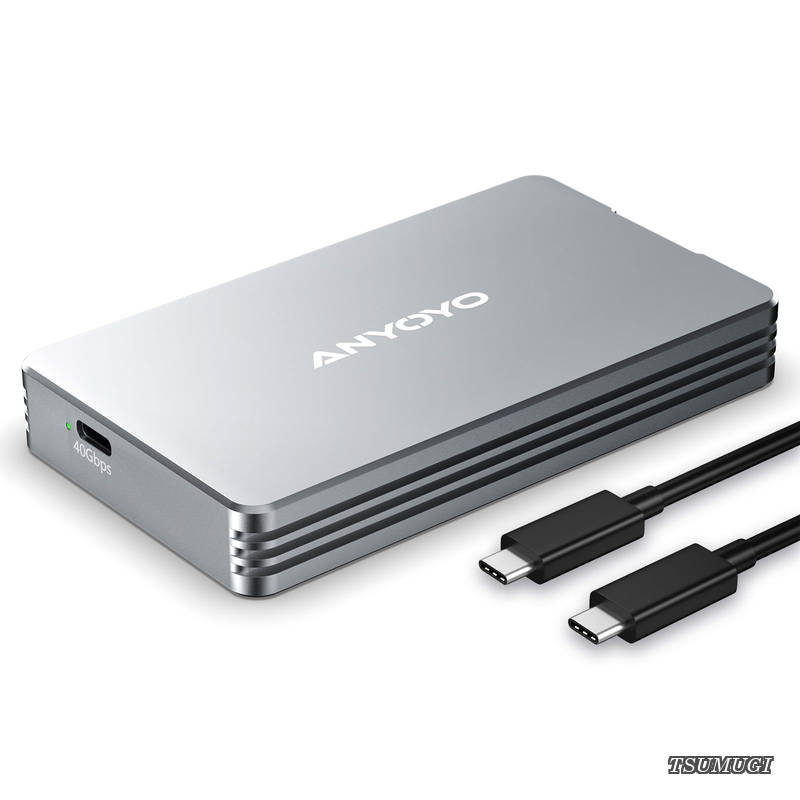 【送料無料】nderbolt 4/3 & USB4 M.2 PCIe 2280 M-KEY（B+M KEY）NVMe SSD 外付けケース 40Gbps NVME SSD ケース 最大2700MB/s アルミ合金製 USB-C接続｜つむぎハウス