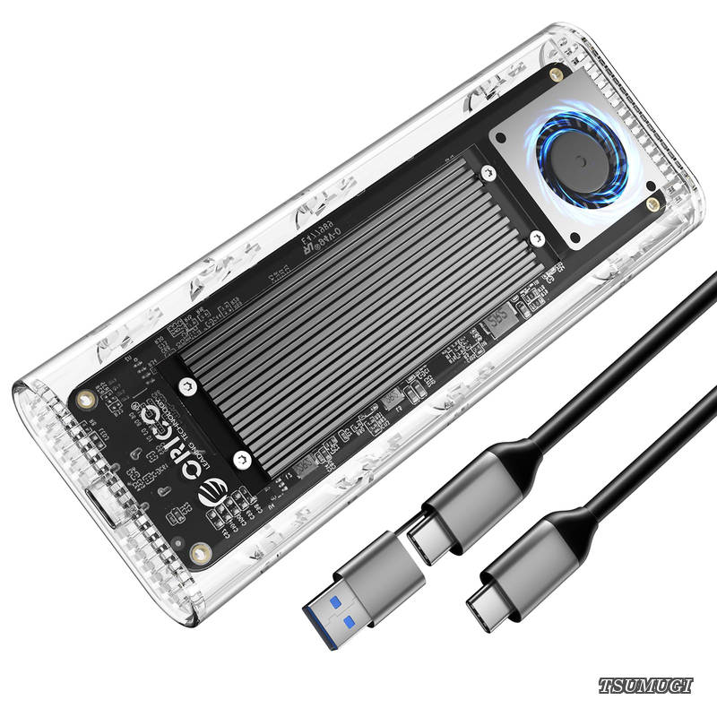 【送料無料】.2 SSD 外付けケース 40Gbps 工具不要最新 USB4 M.2 NVMe SSDケース ファン内蔵の透明Thunderbolt 4 SSD ケース2230 2242 2260 2280(Mキーのみ)対応、USB4/3.2/3.0/2.0対応-TCM2U4 ブラック｜つむぎハウス