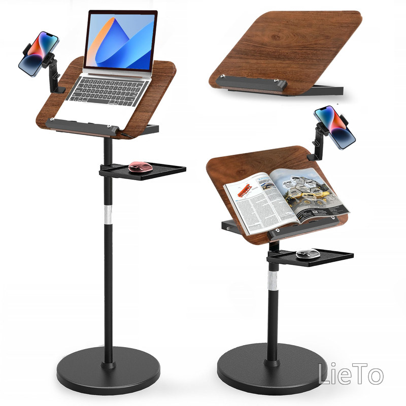 【送料無料】多機能スタンドデスク - 高さ調整可能60-132cm、床置き&卓上兼用音楽スタンド、スマホスタンド・収納トレイ付き、楽譜・PC・読書・プレゼン用ブックホルダー|つむぎハウス