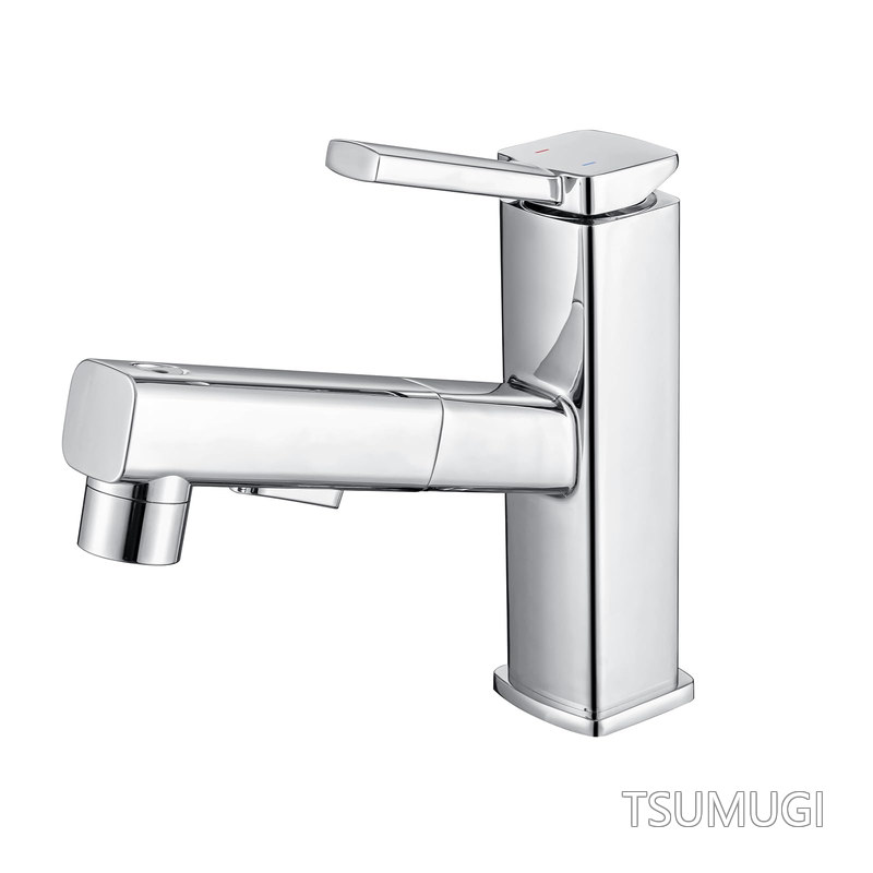 【送料無料】引き出し式 シングルハンドル洗面器混合蛇口 プルアウト 3モード水流 混合水栓 ステンレス鋼シンク蛇口(クローム)｜つむぎハウス