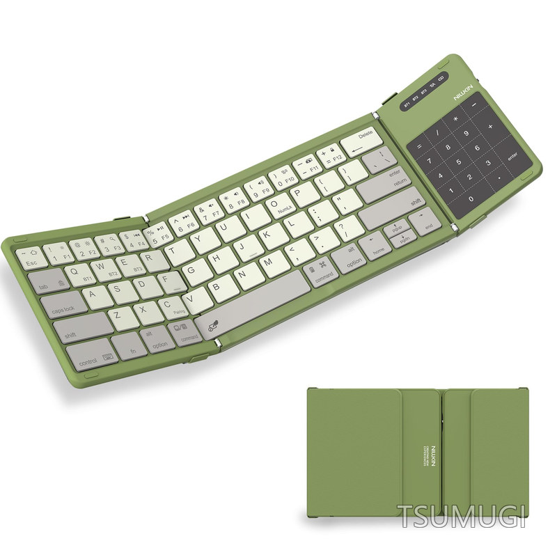 【送料無料】タッチパッド＆テンキー2 in 1 三台同時接続 iOS/Android/Mac/Windows対応 Type-C充電式 アンドロイド スマホ用 ipad mini 小型 コンパクト 静音性 軽量薄型 ミニキーボード 収納袋付き 持ち運び 省スペース旅行・出張最適 (グリーン)｜つむぎハウス