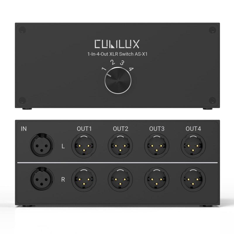 -X1 1入力4出力 ステレオ XLR オーディオ セレクター, パッシブ 1メス→4オス バランス XLR ソース スイッチャーボックス