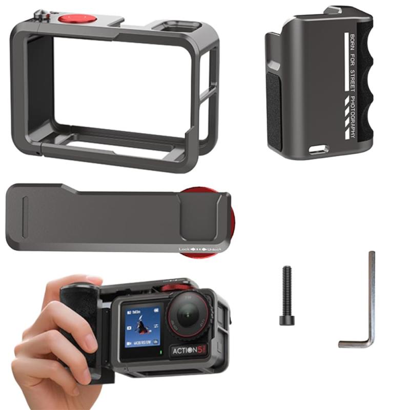 DJI Osmo Action 5 Pro/ACTION 4/ACTION 3 相応う 写真器伏せ籠 一揃いの道具 軽銀アロイ 手持ち部分 マウント グリップホルダー シャッター名取り草付, 冷ややかさシュー溝付き添い人、1/4ねじ釘穴付き添い人 据え置きが飾り気の無い その他-家電