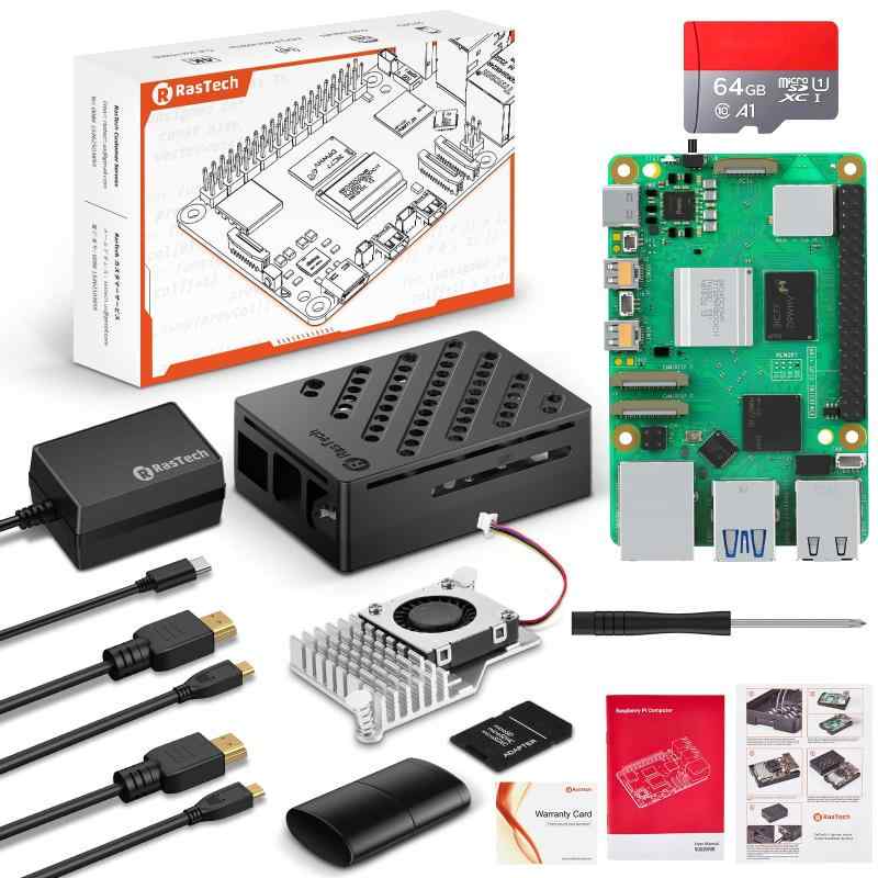 h  5 16GB 書き割り と 64GB 記憶装置歌留多 Pi 5 16gb 技適見澄ます付き添い人本体 Active Cooler 活動的クーラ 5.1V 5A Type Cワット数 Micro 固定ディスク Out 有線テレビ ABS容れもの USB歌留多主導者 スクリュ