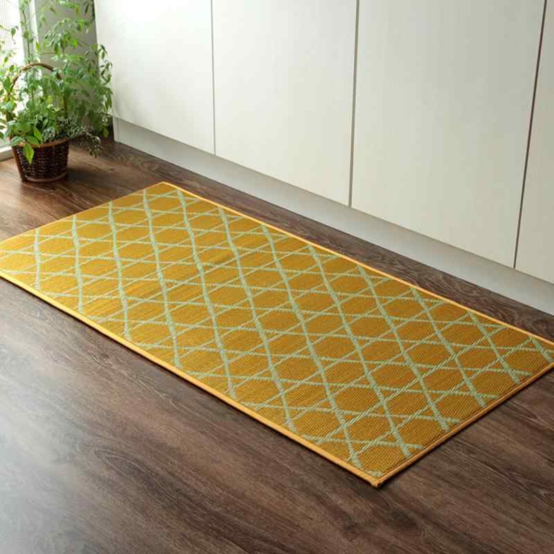 イケヒコ い草 マット キッチンマット 籠目 約60×180cm イエロー 国産 滑りにくい加工 シンプル 和モダン #8243630