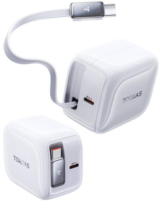 FlexLine 40W 急速充電器 巻き取り式 type-c 2ポート ケーブル ー体型 GaNIII技術 折畳み式プラグ PD/QC3.0/PPS規格対応 iPhone/iPad/Android/Switch など対応