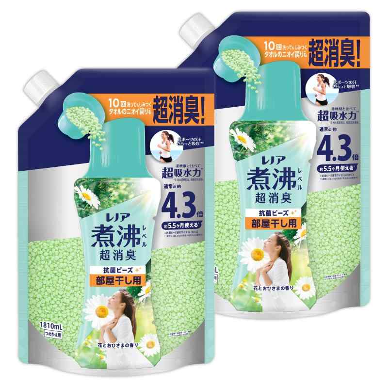 レノア Lenor 煮沸レベル超消臭 抗菌ビーズ 部屋干し 花とおひさまの香り 詰め替え 1,810mL×2袋 [大容量]まとめ買い