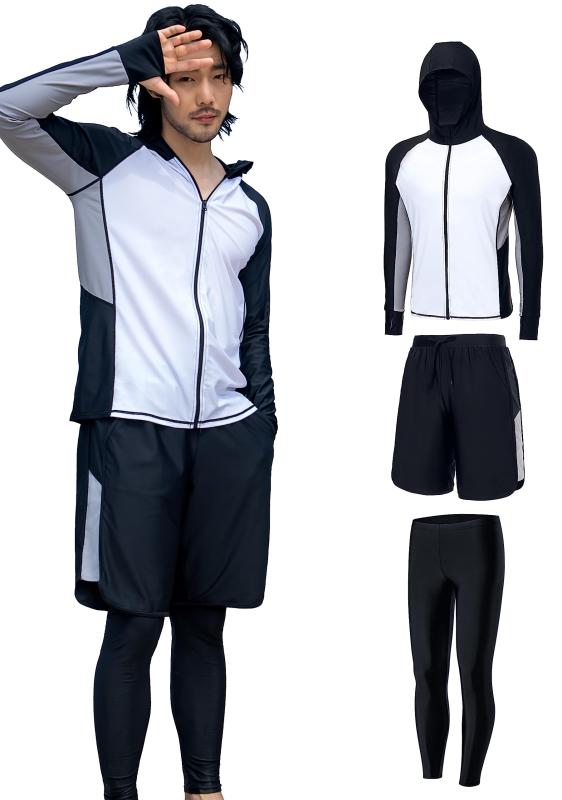 [] ナランブ メンズ 水着 ラッシュガード３点セット 長袖 パーカ+レギンス+海水パンツ 「冷感・吸汗速乾・水陸両用」着痩せ 大きいサイズ 50+/ UVカット