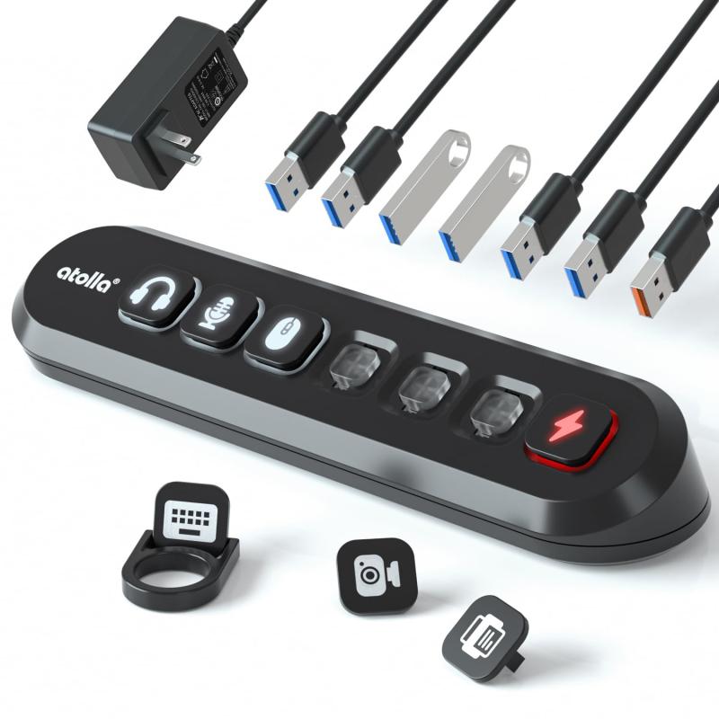 USB 3.0 ハブ USB ハブ 電源付き 5Gbps高速伝送 USB3.0ポートx6 + 18W急速充電ポート, USB HUB 独立アイコンスイッチ付き ケーブルの識別が簡単, USBハブセルフパワー/バスパワー 12V/3A電源アダプタ