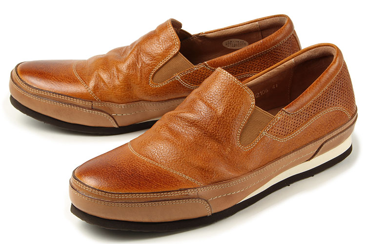 大特価 Raudi ラウディ ブラウン R レザースリッポン メンズ スリッポン