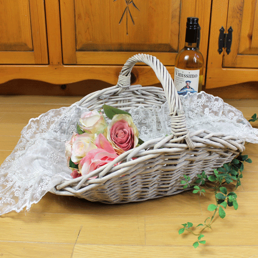 楽天市場 ビーナスの花かご ワンハンドルバスケットmサイズ アンティークホワイト 45 28 H24 取っ手含む 披露宴 パーティ プチギフト入れ ハロウィン お菓子入れ キャンディバッグ インテリア つるや