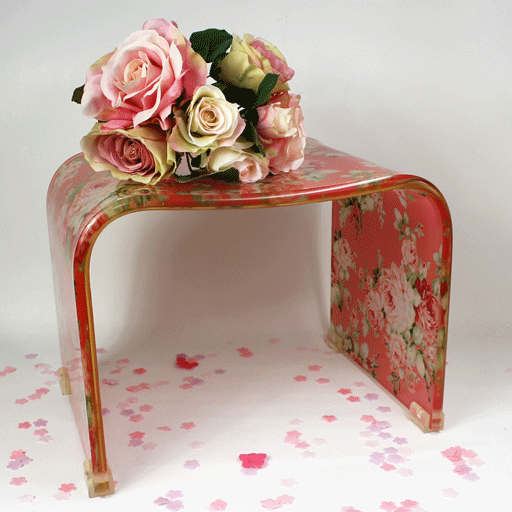 お風呂で薔薇生活椅子カプリローズ ラメ入りピンクローズ バスチェアー アクリル風呂イス バス用品 インテリアつるや 薔薇のバス用品 ロイヤルアーデン