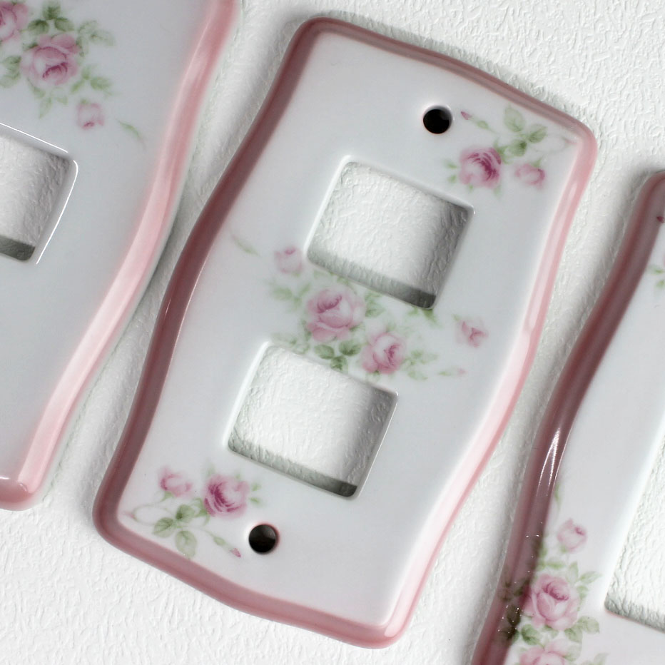 楽天市場 絵柄 デザイン多数 即日発送 イングランドローズ キャサリン陶器スイッチプレート スイッチカバー １穴 ２穴 ３穴 インテリア つるや