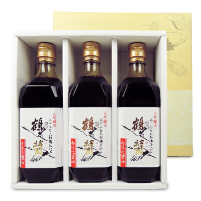 ヤマロク醤油 箱入り500ml×3本セット（鶴醤×1、菊醤×1、菊つゆ