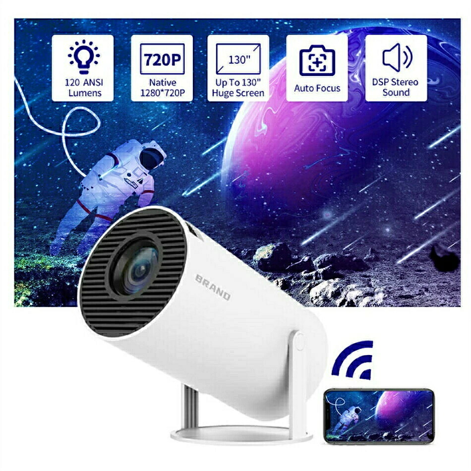 プロジェクター HY300 PRO 4K Android 11 デュアル Wifi6 260ANSI Allwinner H713 BT5.0 1080P 1280*720P ホームシネマ 屋外プロジェクター ホワイト