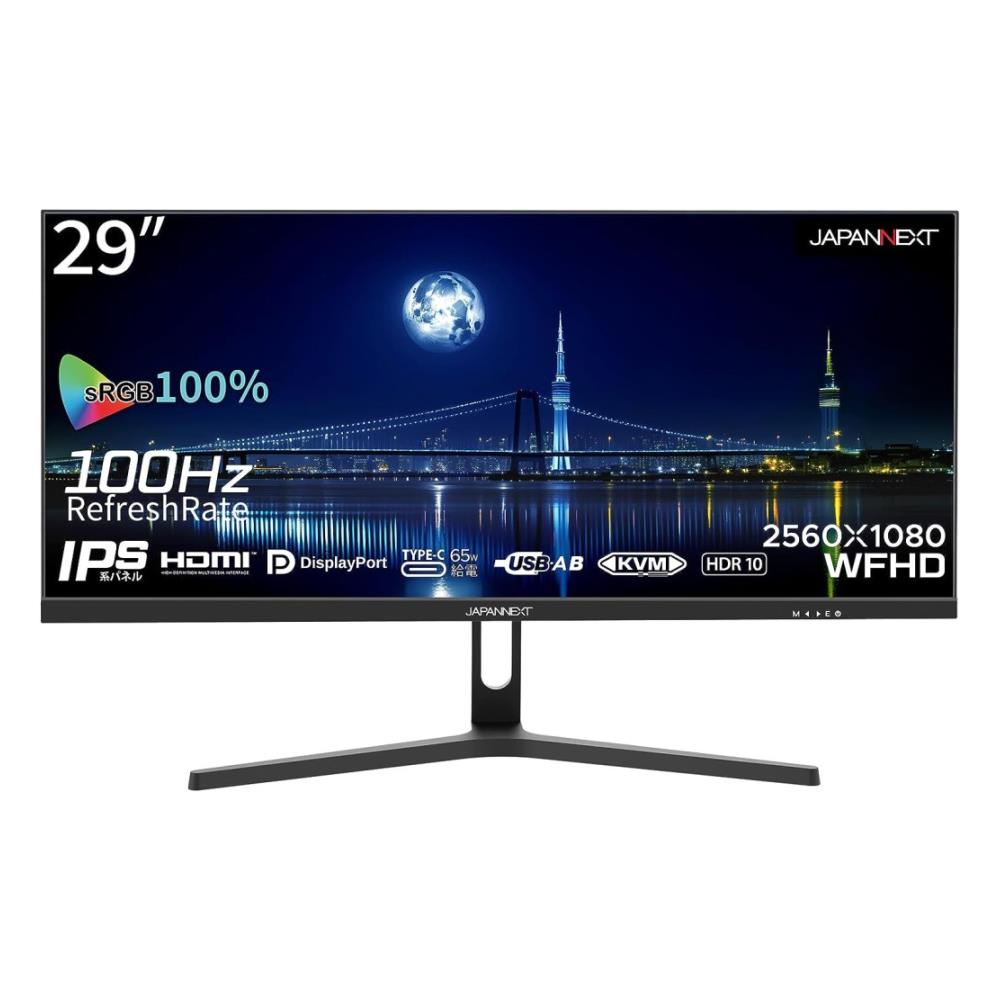 ジャパンネクスト [JN-IPS291WFHDR-C65W] 29in ウルトラ広々とした液晶見せびらかす(2560x1080/IPS/DP/HDMI/Type-C65W給電/チルト/非光輝/2年引き受ける)