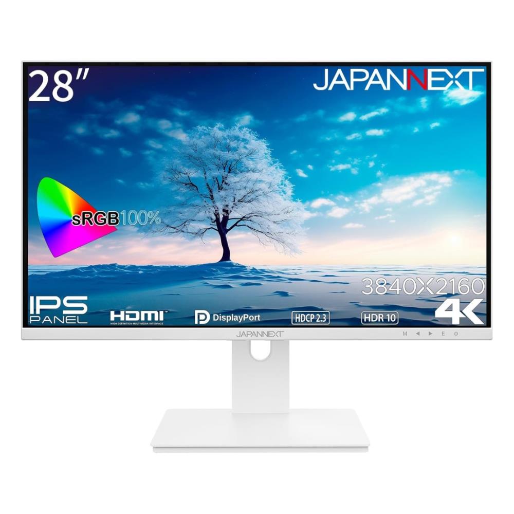 ジャパンネクスト [JN-IPS28UHDR-W] 28in 広広とした 4K液晶見せびらかす(3840x2160/IPS/DPx2/HDMIx2/チルト/非光輝/白いこと筐体/2年言いはなつ)