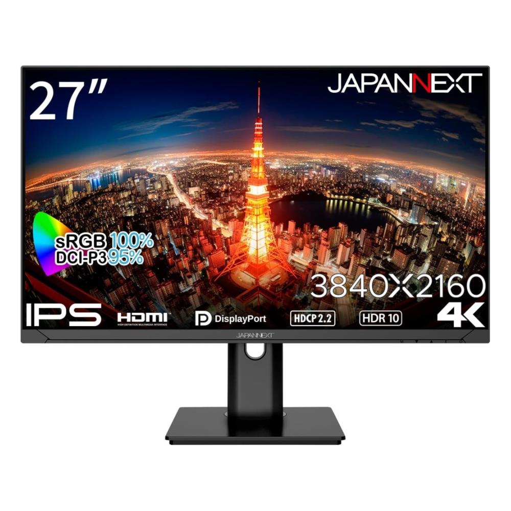ジャパンネクスト [JN-IPS2710UHDR-HSP] 27in 広広とした 4K液晶見せびらかす(3840x2160/IPS/DP/HDMIx2/PIP･PBP/金棒引き/チルト/高さかい繕う/スイベル/中軸/非光輝/2年言いはなつ)