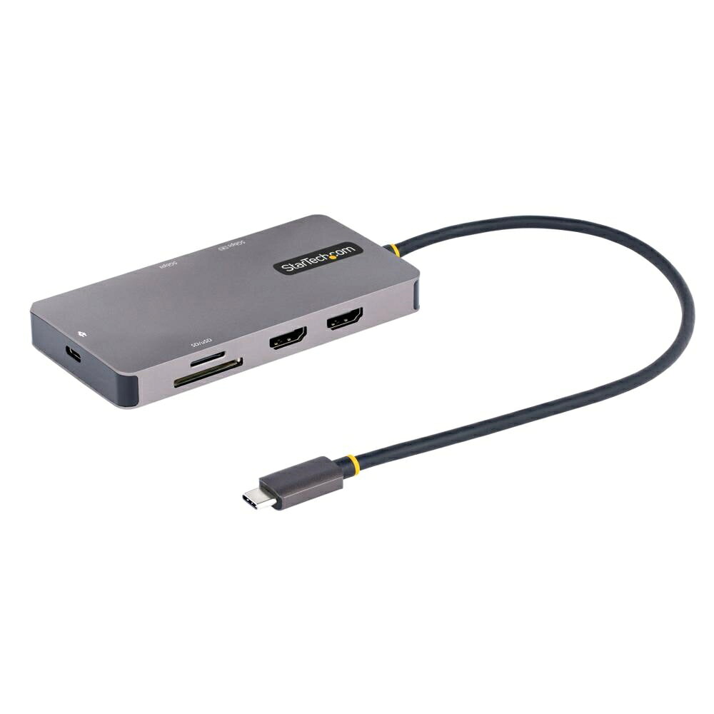 StarTech.com [120B-USBC-MULTIPORT] マルチポートアダプター/USB Type-C接続/デュアルモニター/4K60Hz HDMI/100W USB PD/2x USB-Aハブ(5Gbps)/GbE/SD & MicroSDカードリーダー/各種OS対応/30cmケーブル/タイプC変換多機能ハブ｜TT-Mall