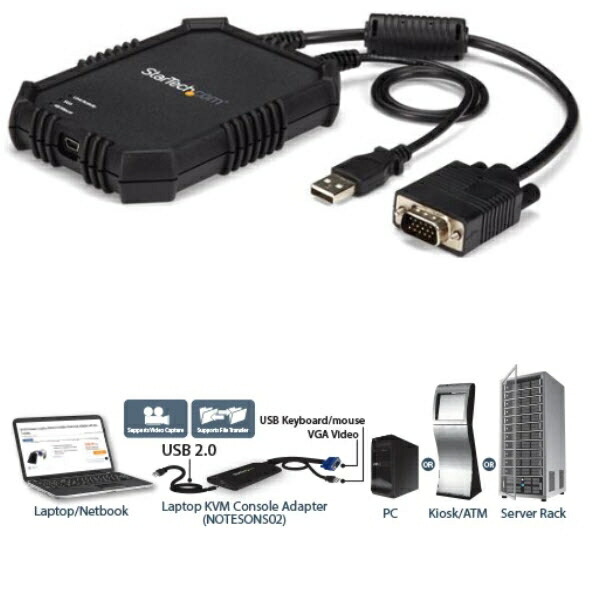 StarTech.com [NOTECONS02X] 万覚え帳マイコン - サーヴァー繋ぎ合わせるKVMコンソール(保護すること筐体入り口・入口) USB クラッシュカートアダプタ 整理保存用具遷らす/ ビデオキャプチャ役立つこと USB二階建てバス力強さ相応う